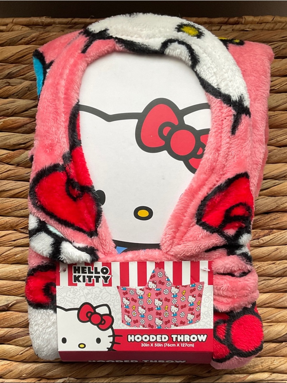Hello Kitty Pink and Red Hooded Throw with Character Bow